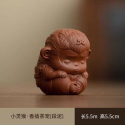 棠门 茶室禅意小灵猴香插茶宠段泥