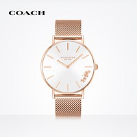 COACH PERRY系列经典简约米兰编织链手表日晖纹表盘小金表