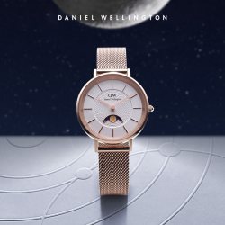 Daniel Wellington DW手表女 小月曲系列月光白月相腕表女士轻奢石英表