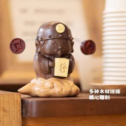 木易 龙猫木雕摆件实木质小风车汽车载摆件工位桌面可爱520礼物男女生 财神爷动态摆件