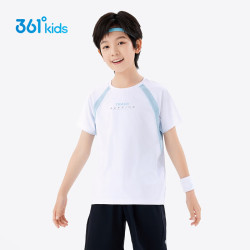 361° 儿童短袖夏季男女童小中大童简约速干运动上衣N32521222 白130