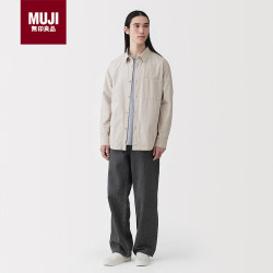 無印良品 MUJI 男式 水洗平纹 宽版衬衫 男士长袖衬衣外套 浅灰色 L