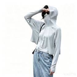 伯希和 小光盾 防晒衣女 披风款 冰河灰 L