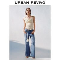 URBAN REVIVO UWH460056 肌理扣饰荡领修身无袖背心