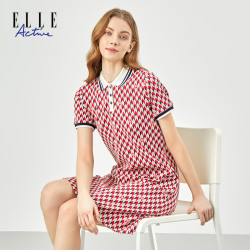 ELLE Active2025 女士菱纹撞色polo连衣裙