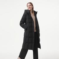 坦博尔 秋冬鹅绒羽绒服女长款连帽直充通勤保暖外套TBF520860A 黑色 XS (155)