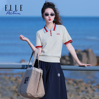 ELLE Active 女士针织衫 活力减龄翻领短袖POLO T恤