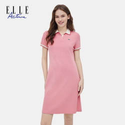 ELLE Active新款翻领连衣裙多巴胺短袖运动polo网球裙子活力女装