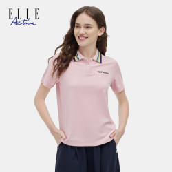 ELLE Active新款彩条翻领polo衫女夏季短袖撞色运动休闲时尚上衣