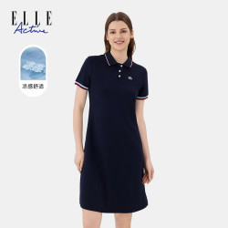 ELLE Active2026新款翻领连衣裙短袖休闲夏季收腰A字通勤polo裙子