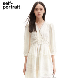 self-portrait 白月光蕾丝边松驰度假海边度假收腰宽松春夏连衣裙