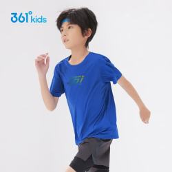 361° 儿童速干短袖季男女中大童轻薄透气t恤logo短袖t恤蓝150 波仕蓝