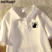 IMCRASY 纯棉翻领印花宽松POLO衫