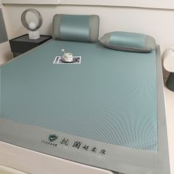 途波列可水洗凉感加厚冰丝凉席碳光席三明治底空调软席冰丝席三件套 HT-超柔席/绿色