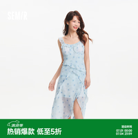 森马 绣花圆领针织连衣裙 蓝色调 XS
