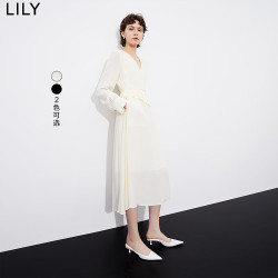 LILY 女装气质垂坠感长款连衣裙 604米白