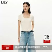 LILY 2026夏新款女装简约大方领修身收腰休闲百搭通勤纯色短袖T恤