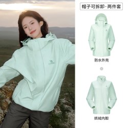 骆驼 户外盐雾青三防冲锋衣女款三合一防风防水外套男