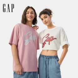 Gap 纯棉印花大Logo 宽松短袖T恤