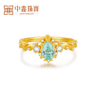 中鑫珠宝 蓝灵花冠足金戒指 2.81g 轻奢氛围感 日常叠戴