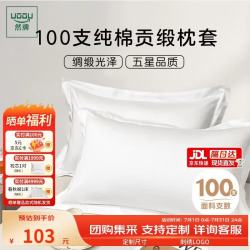 然牌 a类酒店白色枕套 100支长绒棉贡缎枕头套一对装 48x74cm