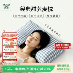 然牌 荞麦枕头 100%全荞麦壳枕头颈椎枕纯棉枕套 蓝格单只装35x55cm