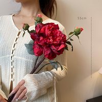 花溪树梦 贵妃牡丹单枝2 仿真牡丹花 55cm 酒红贵妃牡丹1束