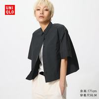 优衣库 488448 休闲宽松短袖衬衫 黑色 S