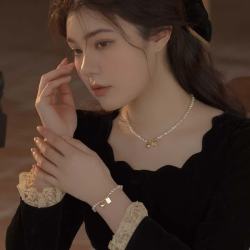 洛梵欣饰 巴洛克异形淡水珍珠项链爱心LUCKY吊牌锁骨链气质网红冷淡风颈链 爱心LUCKY 淡水珍珠 手链
