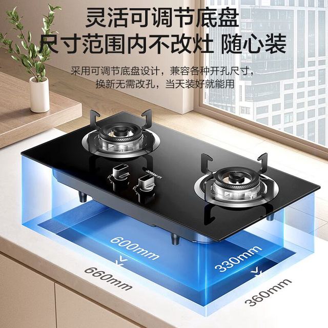 老板 星辰系列 JZT-20B0A 家用嵌入式天然气双煤气灶 5.0+kW超密猛火 可调节灶具