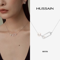 赫生HUSSAIN循矩淡水珍珠项链女2026年新款纯银锁骨链白金色吊坠
