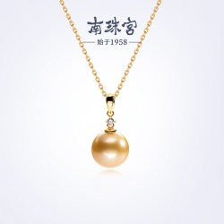 南珠宫 925银 海水珍珠吊坠南洋金珠送银链女士礼物 C-D012SN-J