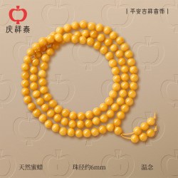 庆祥泰 鸡油黄蜜蜡108手串 温润安神
