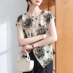 糖宝妈 妈妈夏装T恤端庄大气夏日套装新款雪纺短袖上衣服中老年人女小衫