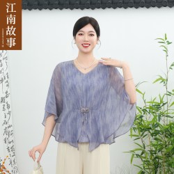 江南故事 中老年女士V领蝙蝠袖上衣 S41-67