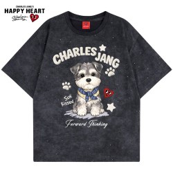 CHARLES JANG'S HAPPY HEART 雪纳瑞小狗短袖T恤男女夏季新款纯棉美式宽松休闲上衣