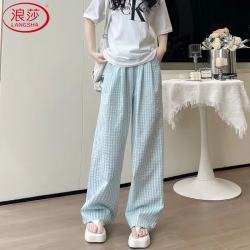 浪莎 格子裤女夏季2026新款高腰垂感直筒休闲山本裤宽松慵懒遛弯阔腿裤
