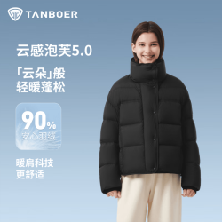 坦博尔 春季新款女士短款轻薄羽绒服舒适保暖轻便立领外套 黑色 S (160)