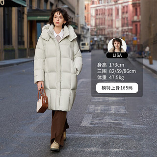 坦博尔 鹅绒羽绒服女 长款可脱卸帽 知春米 XS(155)