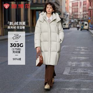 坦博尔 鹅绒羽绒服女 长款可脱卸帽 知春米 XS(155)