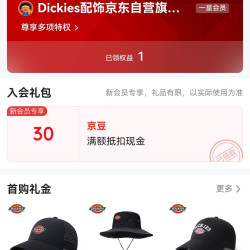 京东 入会Dickies配饰京东自营旗舰店 共30豆
