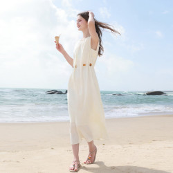 三彩 2026夏季新款法式背心裙连衣裙圆领宽松长裙F 杏色 S 155/80A