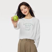 佐丹奴 纯棉浪漫淡雅法式春季花朵T恤 甜美减龄休闲百搭印花女针织
