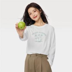 佐丹奴 纯棉浪漫淡雅法式春季花朵T恤 甜美减龄休闲百搭印花女针织
