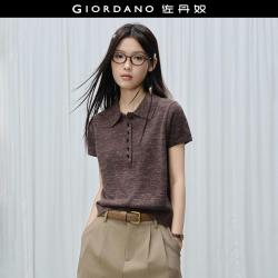 佐丹奴 设计系列含亚麻针织衫女夏26翻领短款短袖POLO针织衫女款