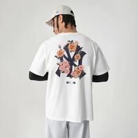 NEW ERA MLB纽约洋基队玫瑰花微标宽松圆领短袖T恤