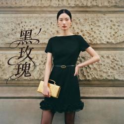VERO MODA 26夏新品一字领短袖修身花朵裙摆优雅高级感连衣裙
