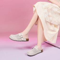 伊伴 编织拖鞋勃肯鞋夏季配裙子穆勒拖鞋女百搭舒适后空凉鞋轻便通勤鞋