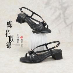 千百度 时装一字带凉鞋夏季气质罗马凉鞋通勤鞋精致凉鞋女