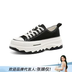 千百度 女士休闲鞋 老爹鞋 超轻显瘦厚底增高百搭运动复古帆布鞋